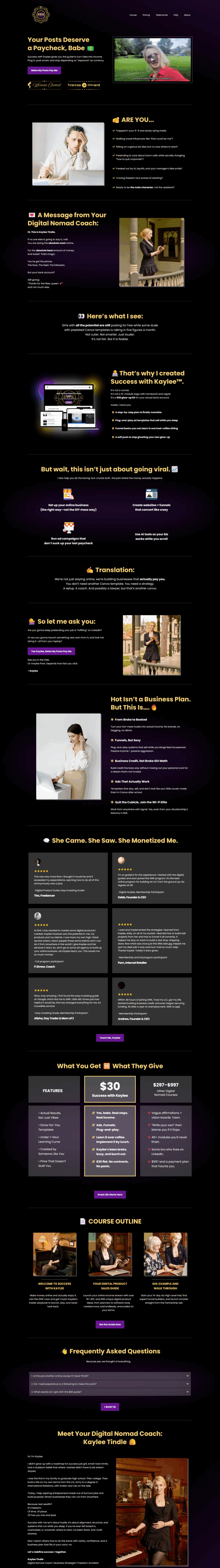 Success with Kaylee sales page after repositioning