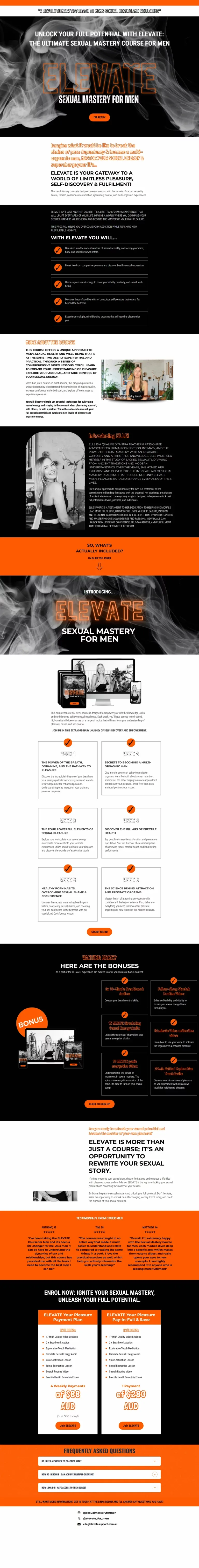 sexual mastery course for men sales page before repositioning
