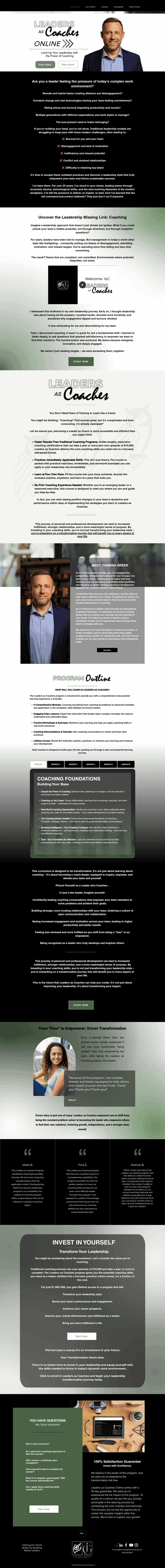 Thomas Greek Coaching LLC sales page before repositioning