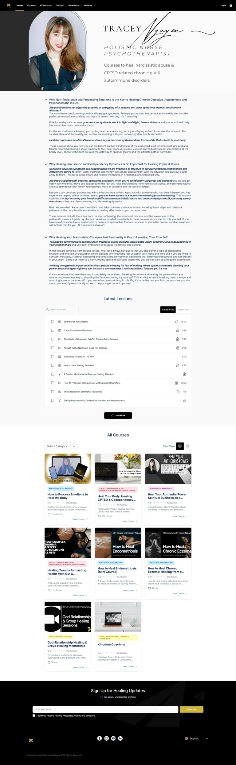 True Health Counselling sales page before repositioning