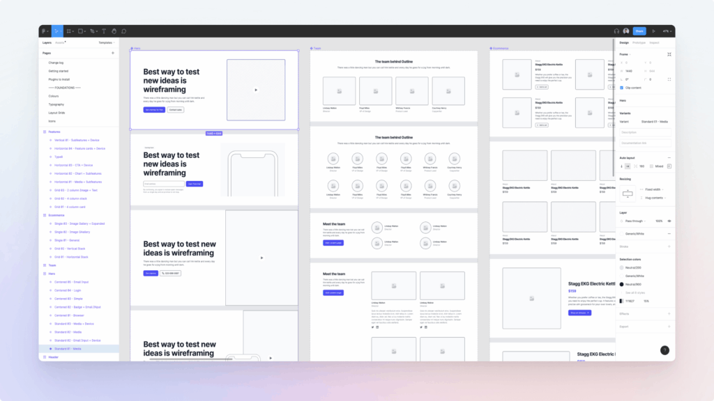 Sales page wireframe example
